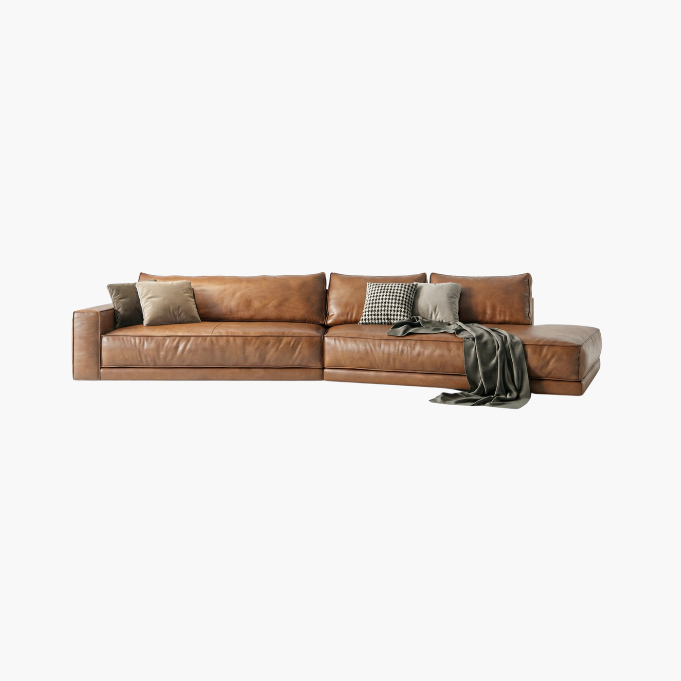 Cognac Leather Brown Angled Sectional Sofa