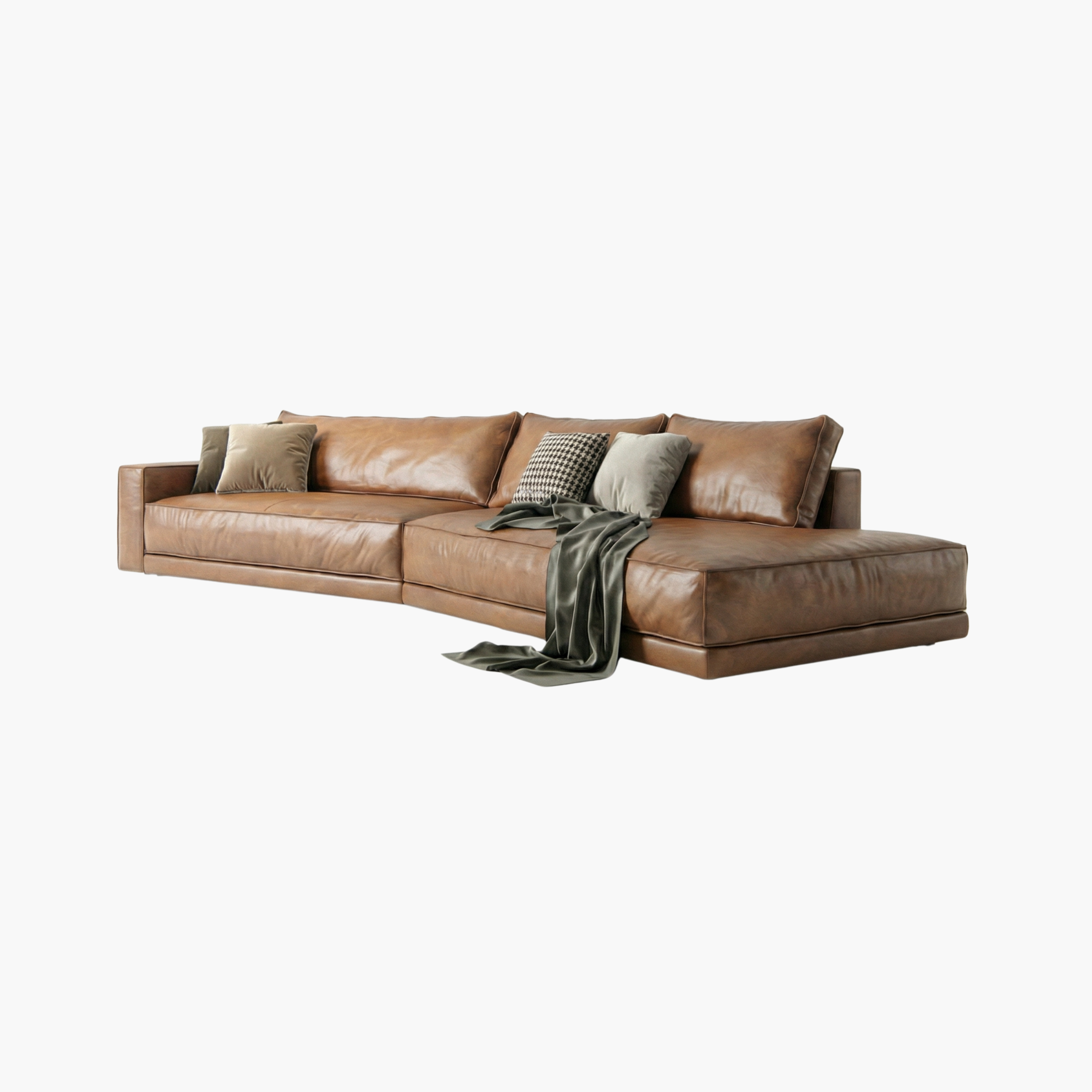 Image of Cognac Leather Brown Angled Sectional Sofa