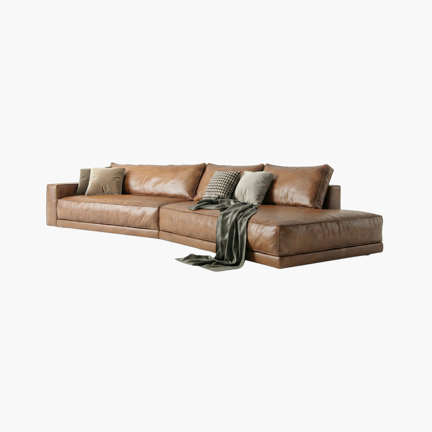 Cognac Leather Brown Angled Sectional Sofa