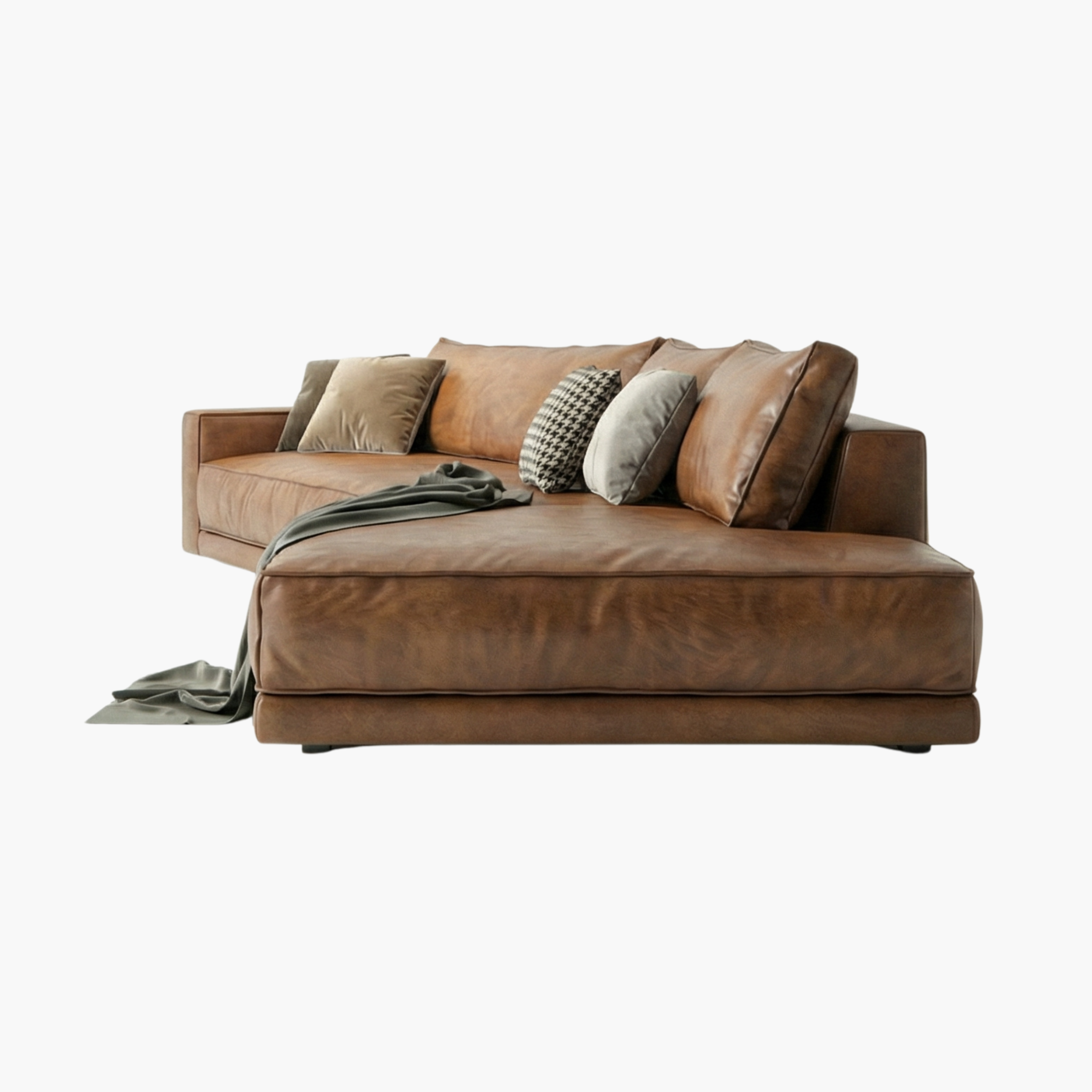 Image of Cognac Leather Brown Angled Sectional Sofa
