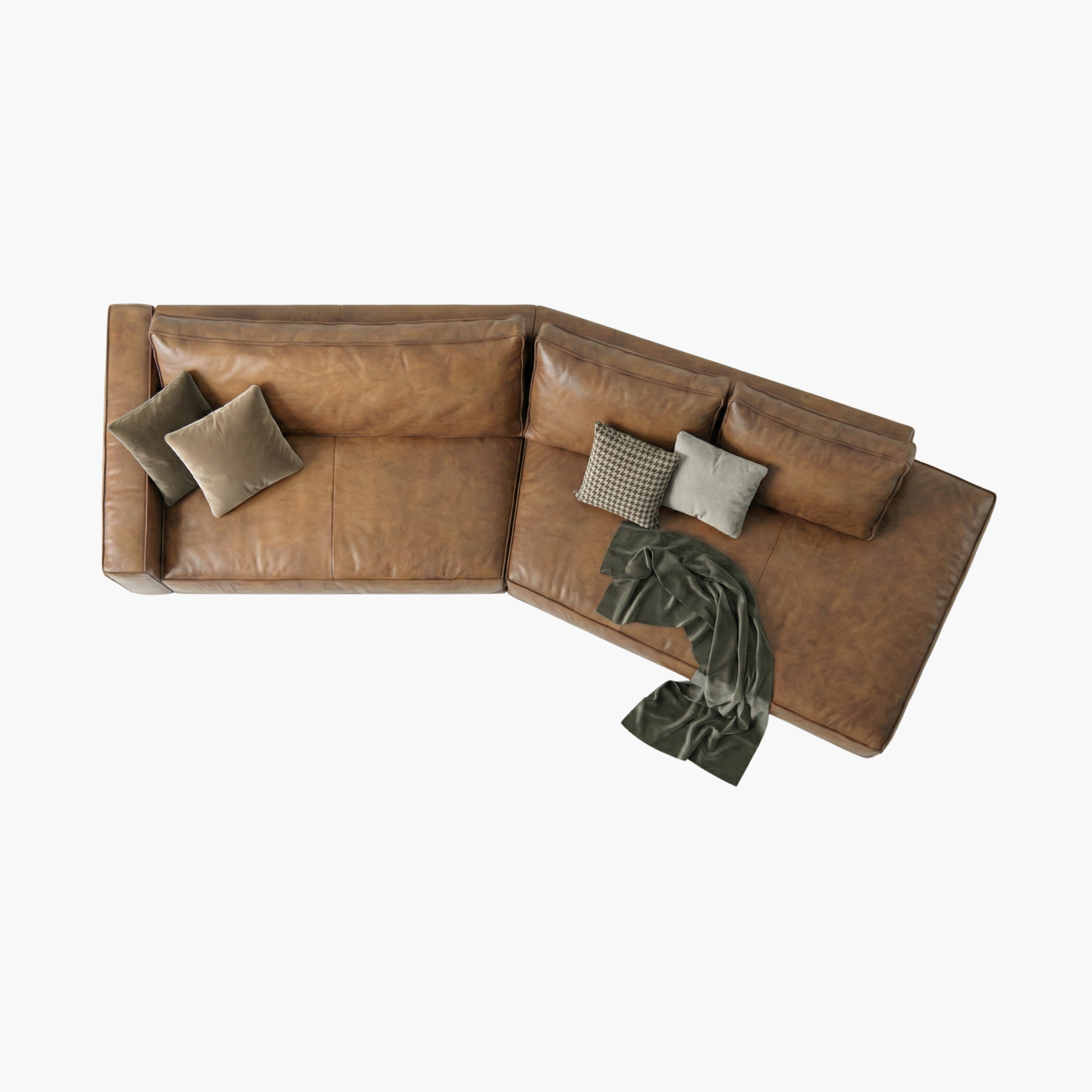 Image of Cognac Leather Brown Angled Sectional Sofa