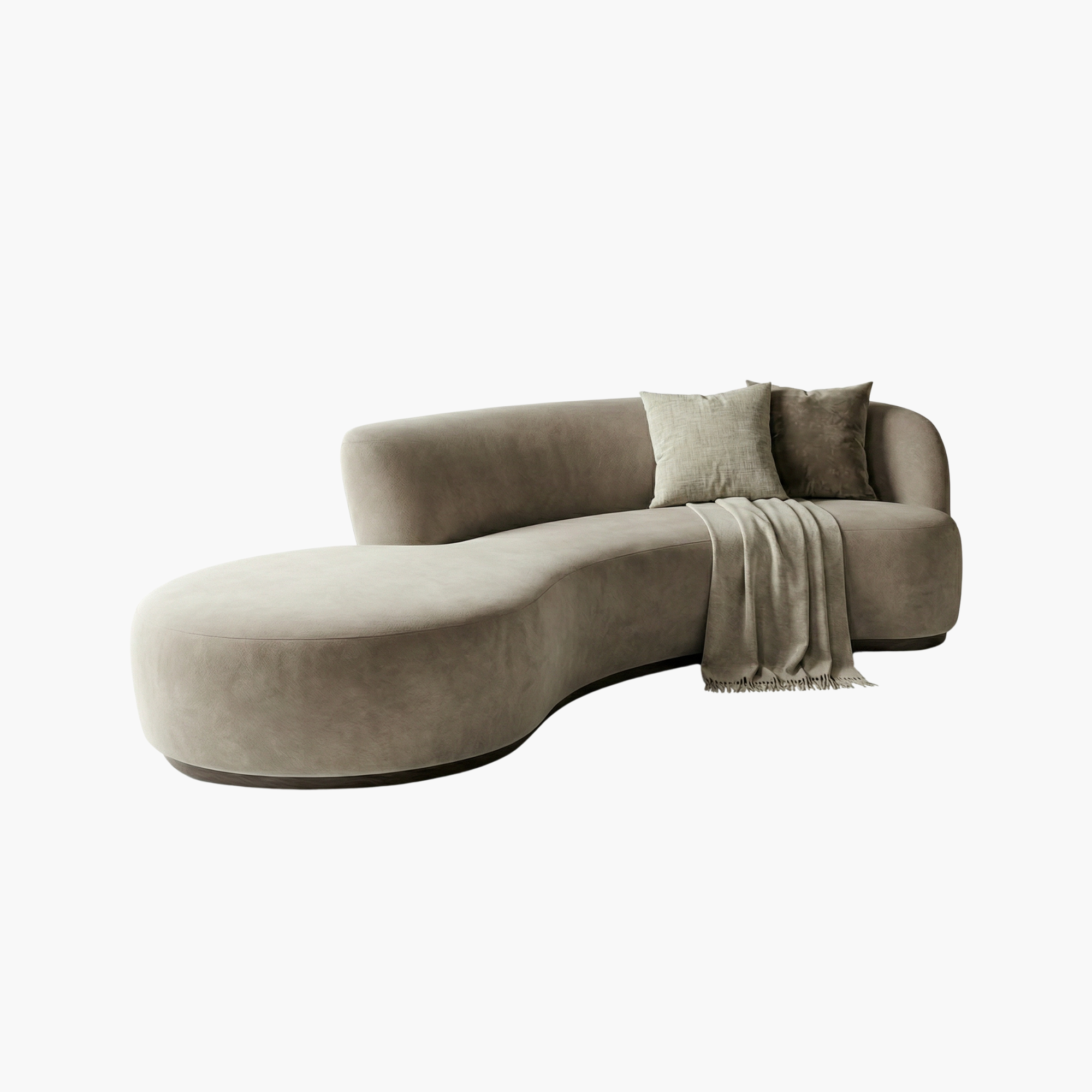 Image of Modern Curved Chaise Sofa in Beige Velvet