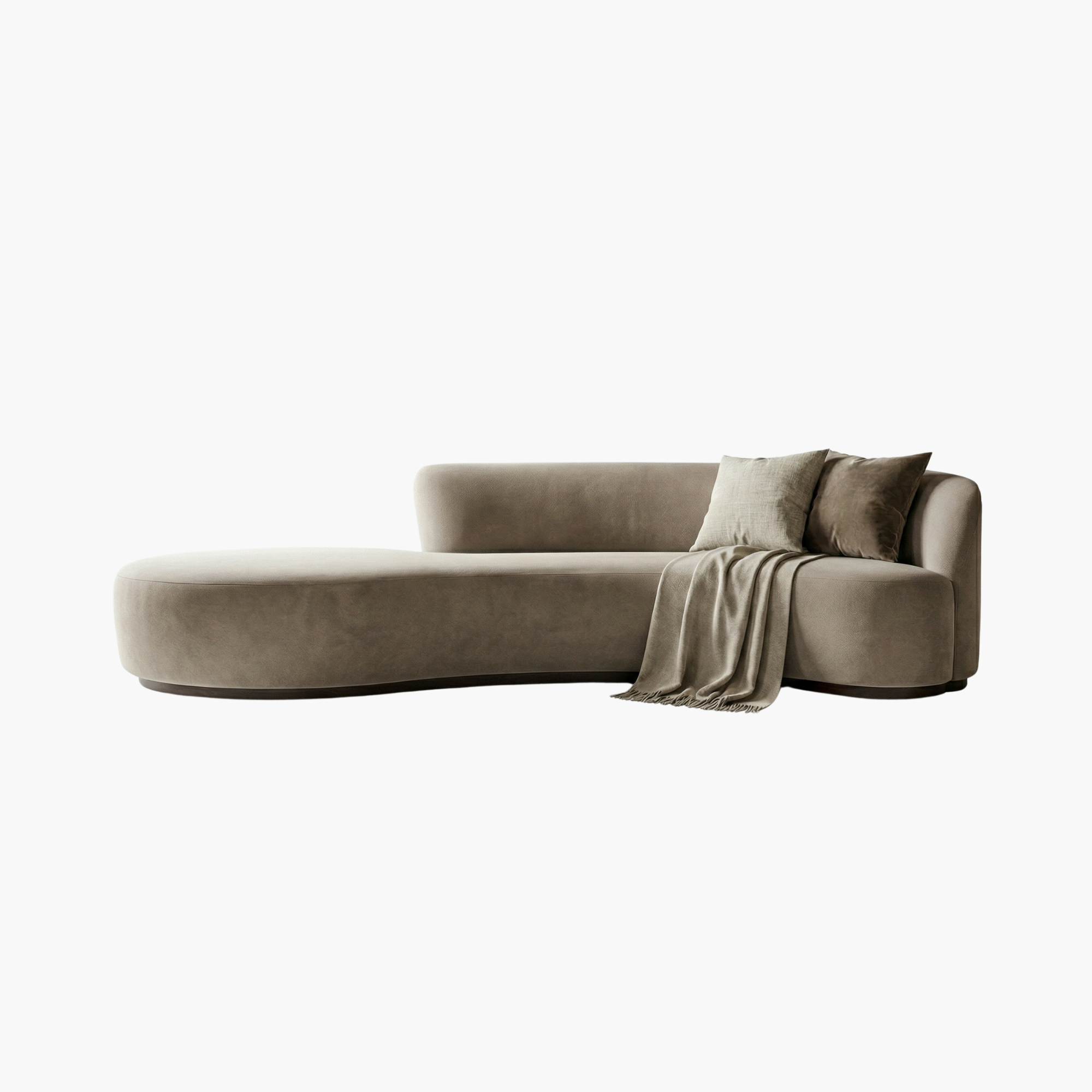 Image of Modern Curved Chaise Sofa in Beige Velvet