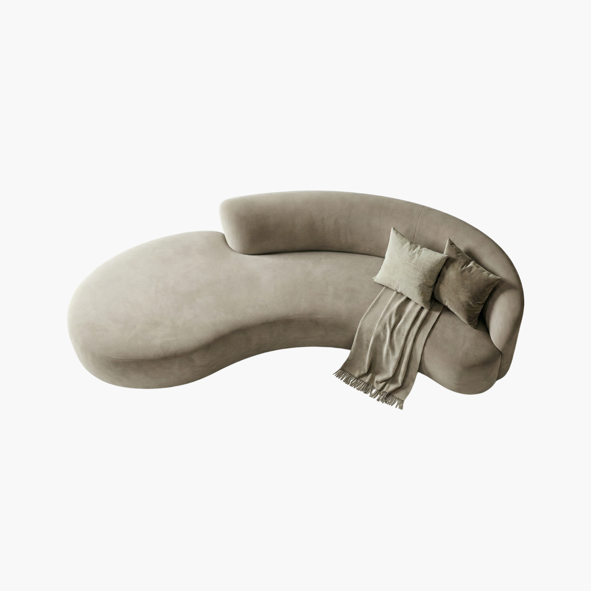 Image of Modern Curved Chaise Sofa in Beige Velvet